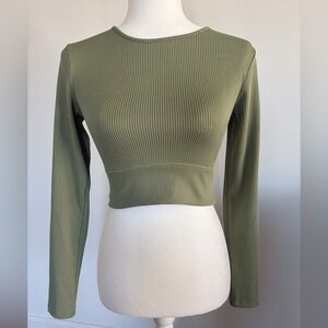 H&M Divided Sage Ribbed Knit Crop Top Long Sleeve | Size Small